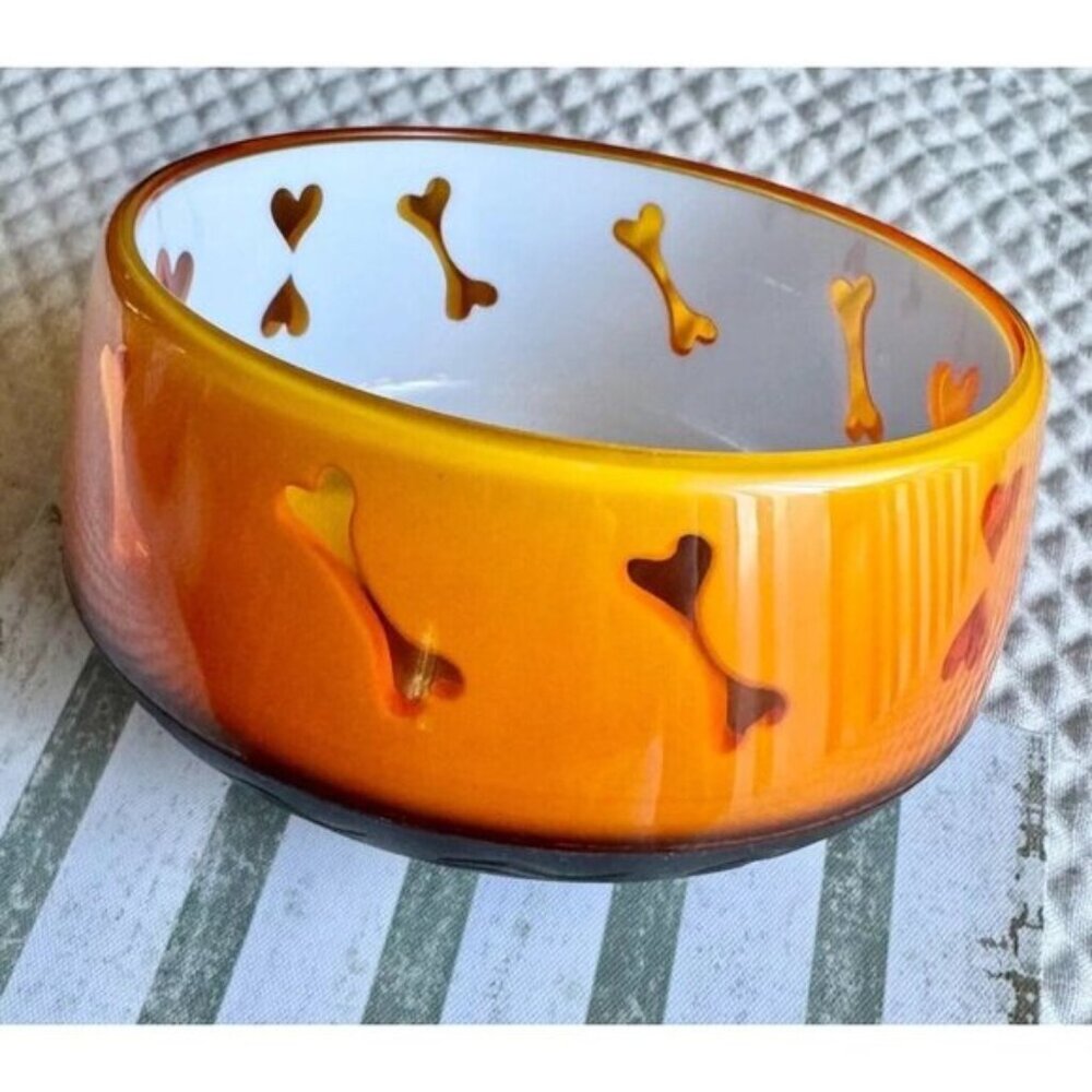 New XL Orange & White Acrylic Dog Bowl w/ Grip Base - Small Scratch (See Photos)